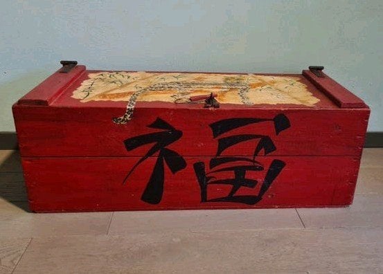 Houten kist dekenkist chinese vintage stijl handbeschilderd, Ophalen, Minder dan 50 cm, 50 tot 100 cm, Zo goed als nieuw