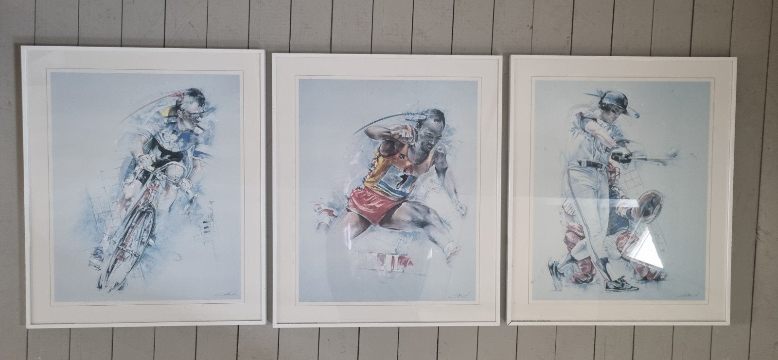 Handgesigneerde litho, Wielrennen, Atletiek, Honkbal, Met glas, Ophalen of Verzenden, Sport