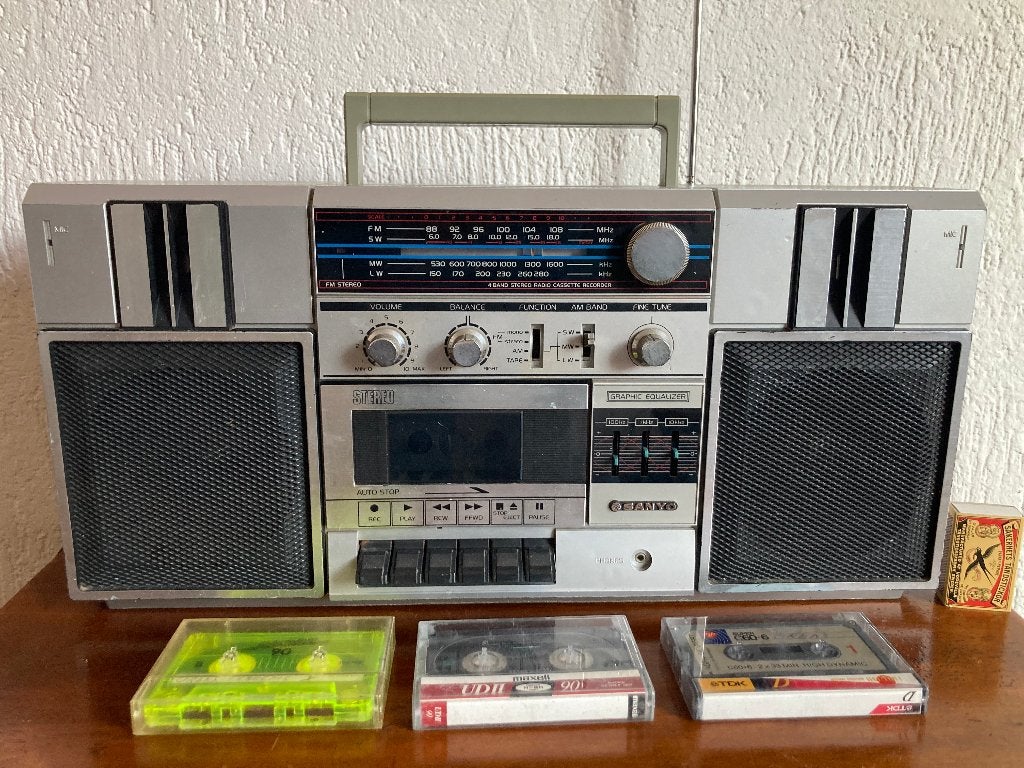 Eighties Sanyo zilveren M9813L grote ghettoblaster boombox, Ophalen of Verzenden, Gebruikt