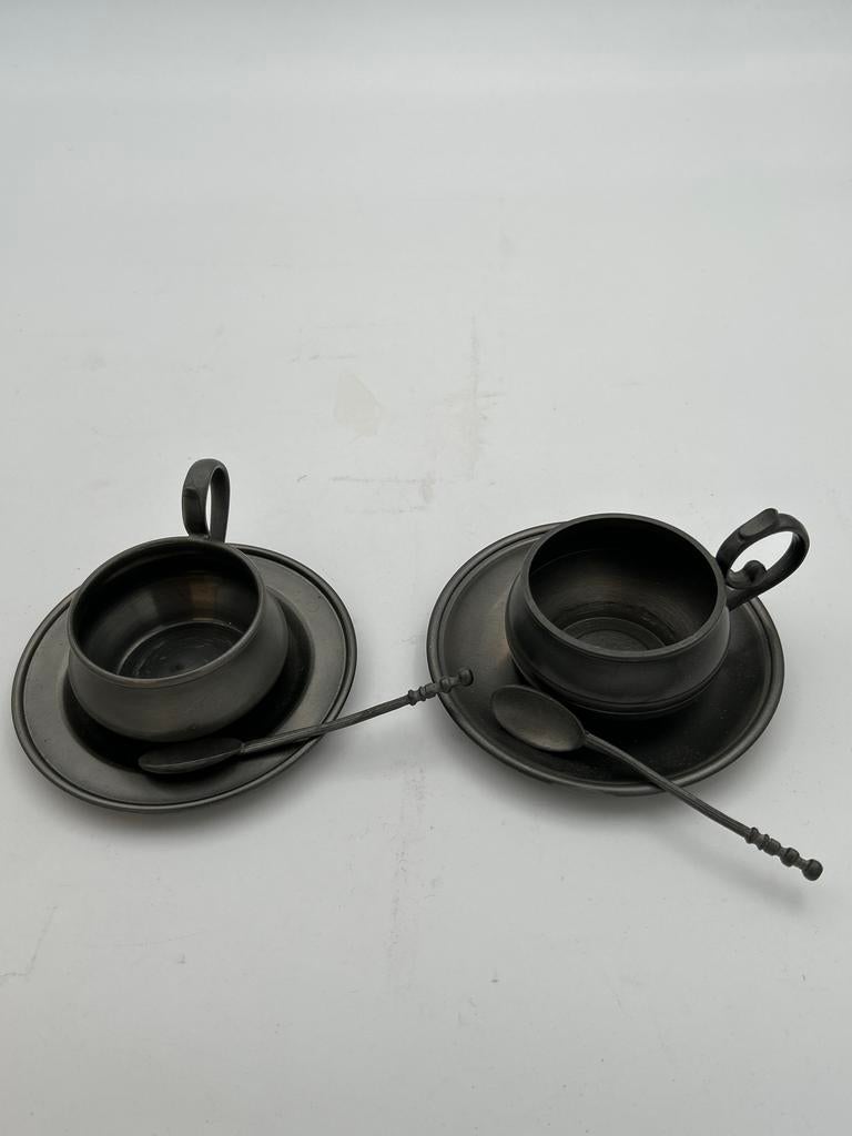 Antiek tinnen theeservies en decoratieve items, Ophalen of Verzenden