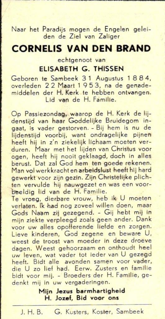 Brand van den Cornelis 1884-1953 Sambeek, Verzamelen, Ophalen of Verzenden
