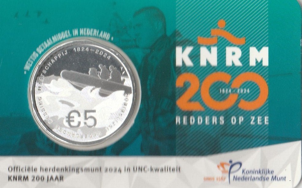 5 euro herdenkingsmunt KNRM 200 jaar 2024 UNC, Postzegels en Munten, Verzenden, Overige landen, Overige waardes