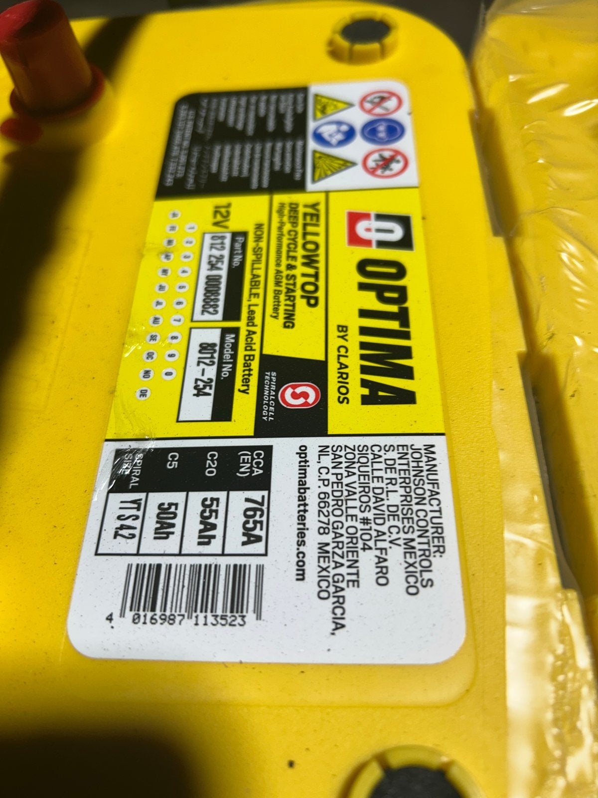 Nieuwe Optima Yellow Top Accu 12V 55Ah 765A (8012-254), Auto-onderdelen, Nieuw, Universele onderdelen