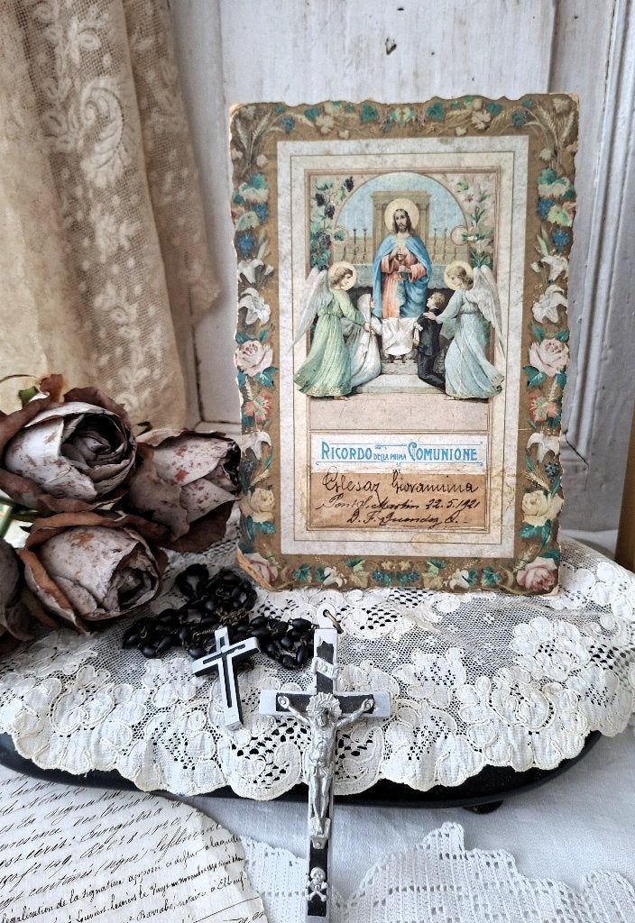 Oude Heilige Communie prent uit Italië 1921 'PiFrance', Antiek en Kunst, Curiosa en Brocante, Ophalen of Verzenden