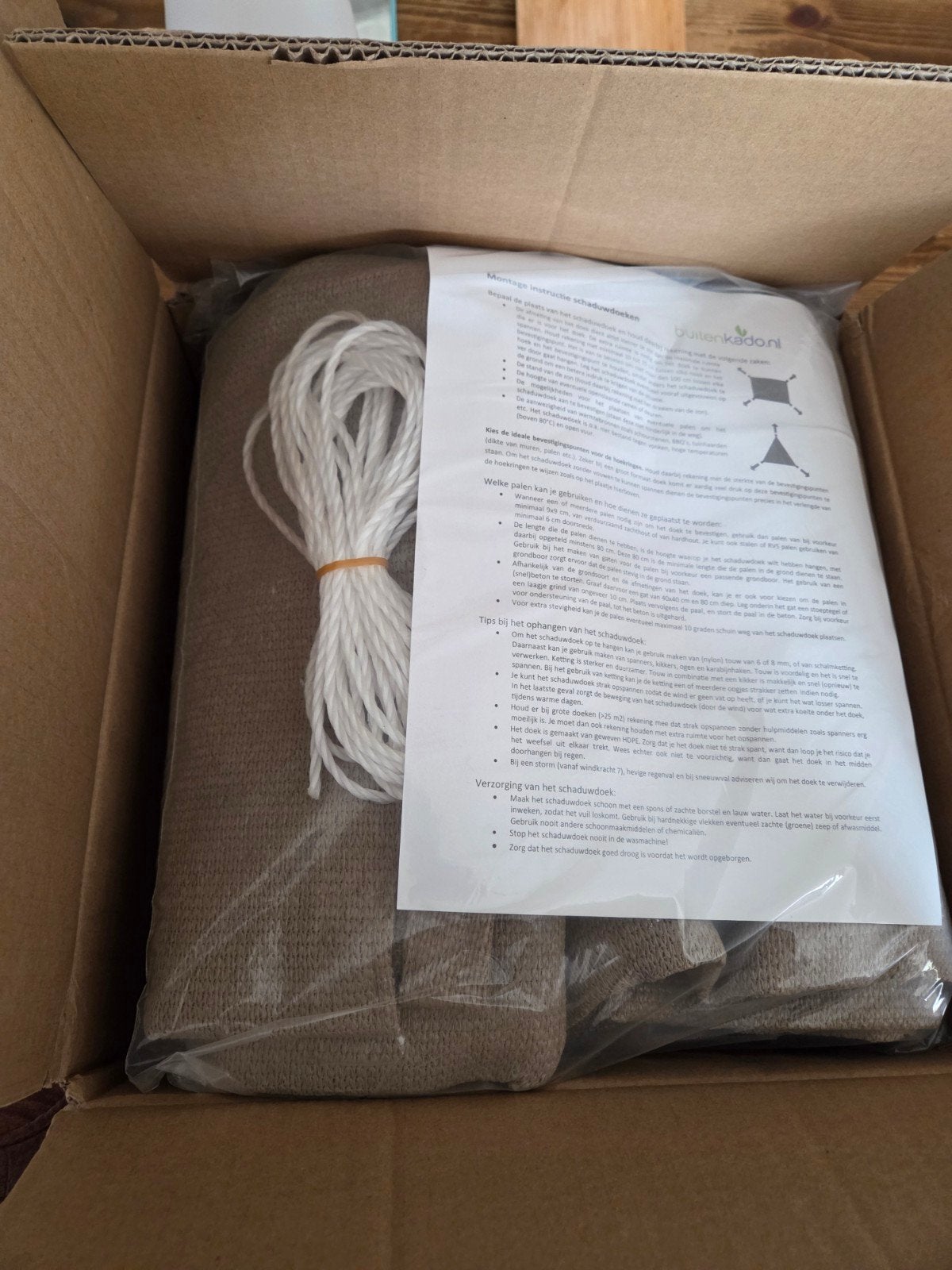 Taupe kleur schaduwdoek 2x3 mtr, Ophalen of Verzenden, Nieuw