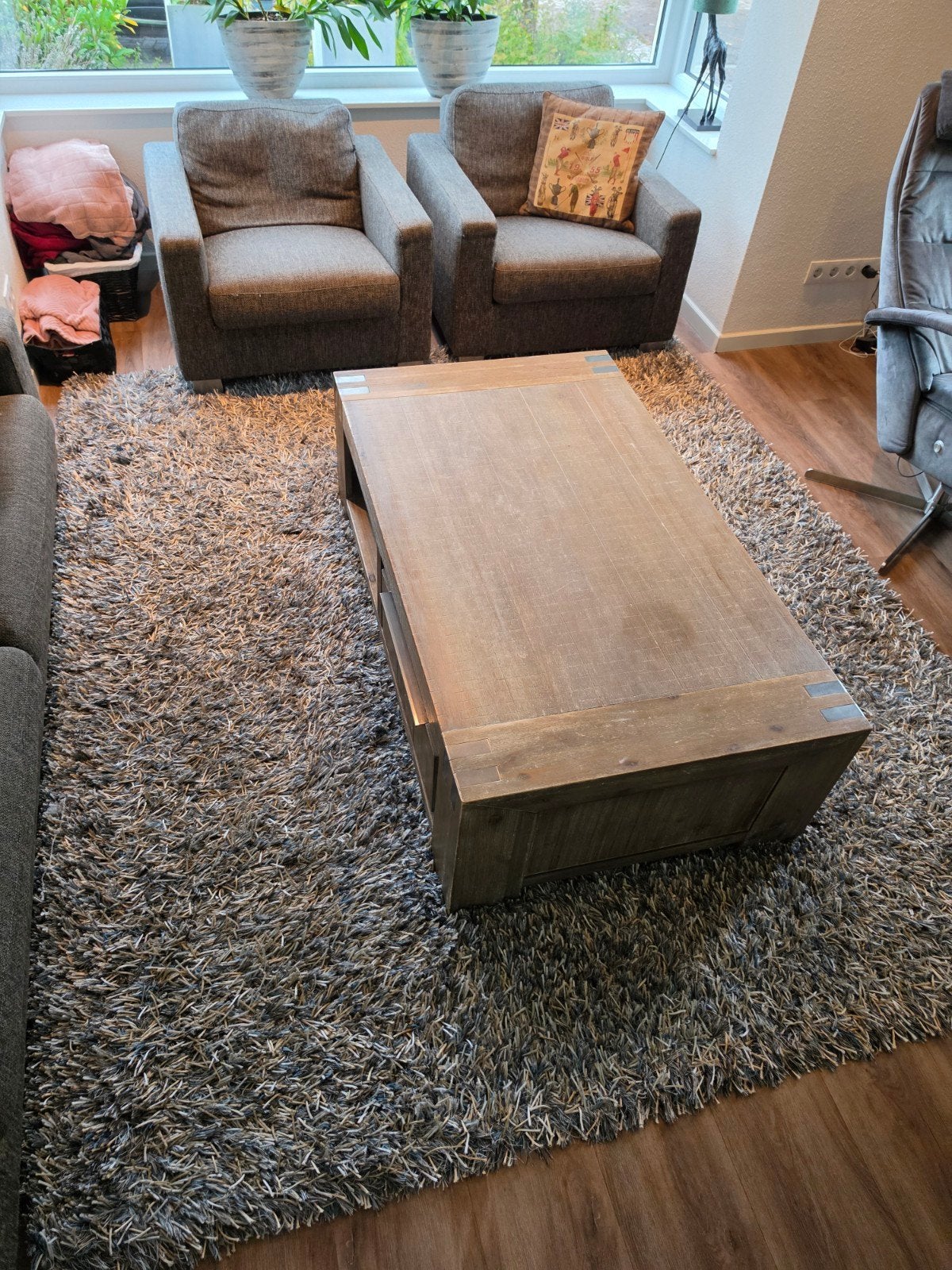 Groot donkerblauw/brons Montel vloerkleed - 260x223cm, Ophalen, Gebruikt, Beige, 200 cm of meer