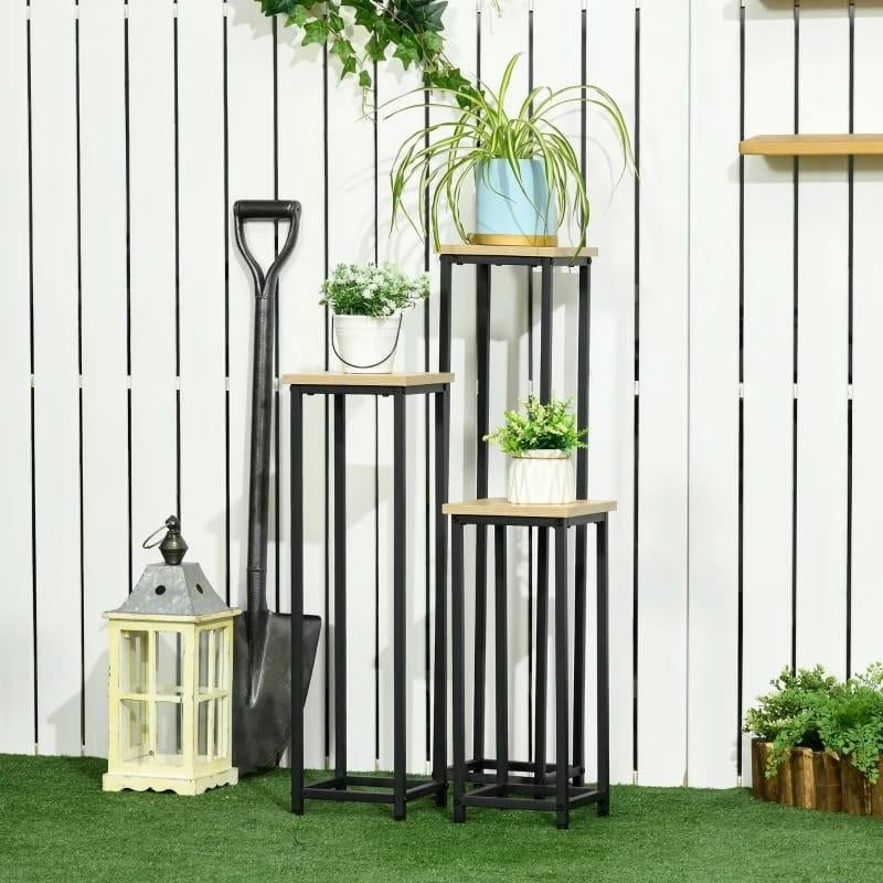 Set van 3 Plantenstandaards - Metaal & Hout plantenrek nieuw, Ophalen of Verzenden, Nieuw