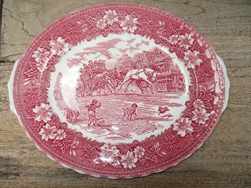 Coaching Taverne roze (rood pink) serveerschaal, Antiek en Kunst, Antiek | Servies los, Ophalen of Verzenden