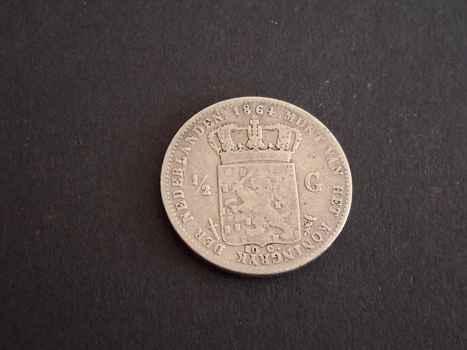 zilveren 1/2gulden Willem 111,, 1864, Verzenden, Koning Willem III, Losse munt, Zilver