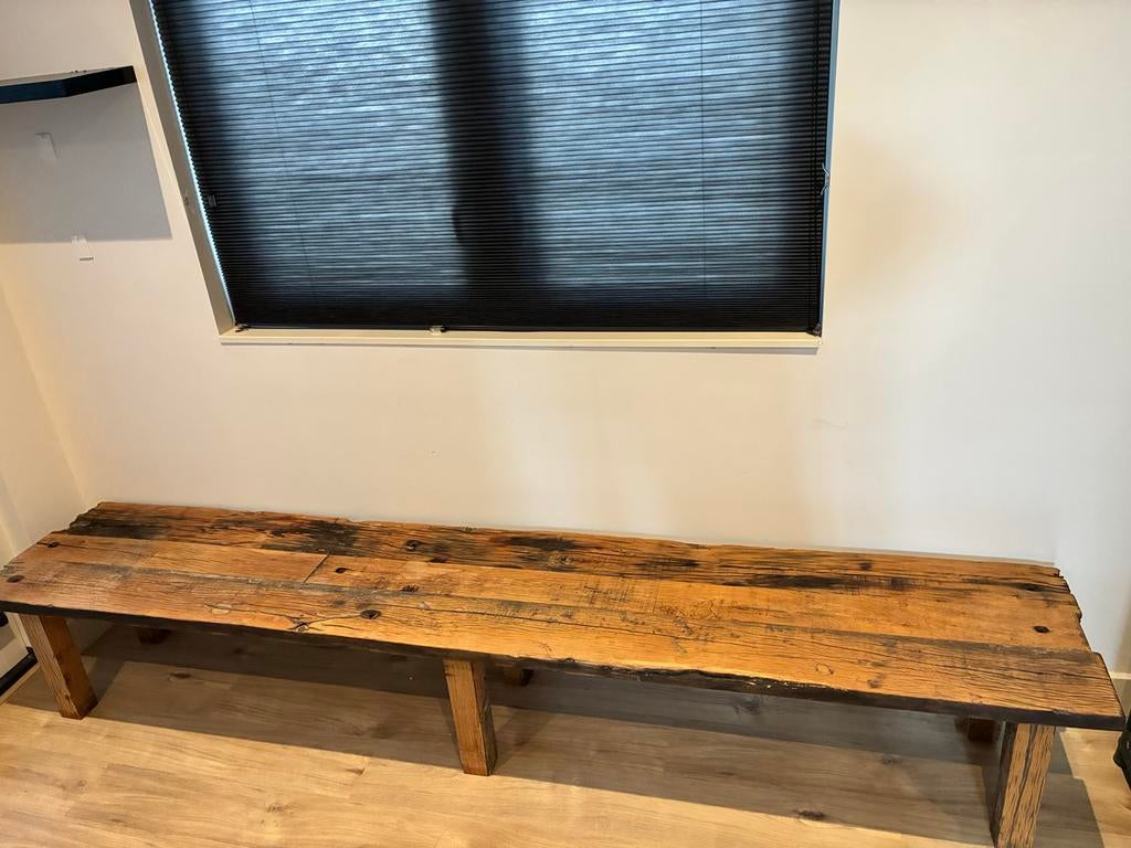 Sidetable/tv-meubel massief eiken wagondelen, Ophalen, Gebruikt, Eikenhout, 200 cm of meer