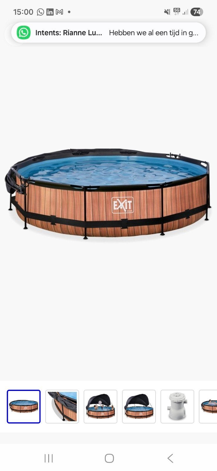 EXIT Zwembad 360 bij 76 met houtlook en accessoires, Gebruikt, 200 tot 300 cm, 80 tot 120 cm, Rond