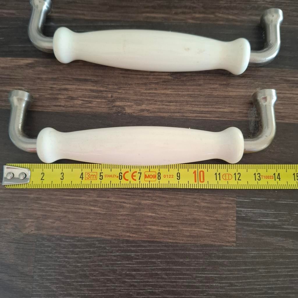 7x RVS keukendeurgreepjes met wit kunststof, 13.5 cm, Ophalen of Verzenden