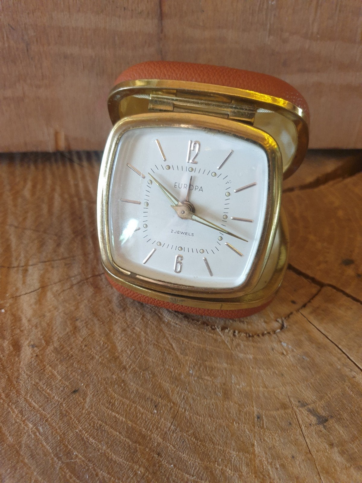 Vintage Europa reiswekker in lederen etui, Ophalen of Verzenden