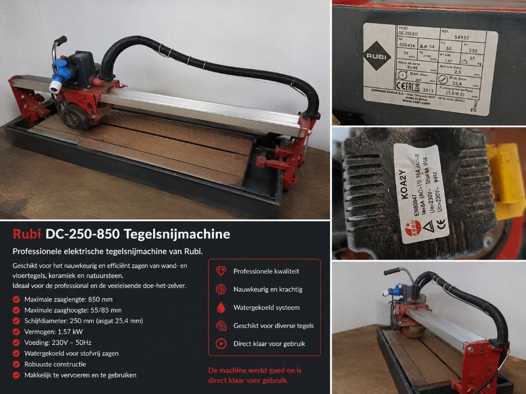 Professionele Rubi DC-250-850 elektrische tegelsnijmachine., Gebruikt, MVI BV, 70 mm of meer, MVI