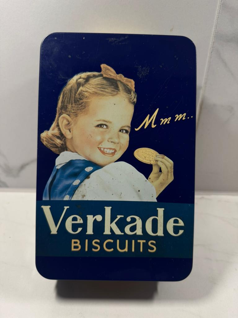 Oud verkade blik, Verzamelen, Blikken, Ophalen of Verzenden, Gebruikt, Koek(jes), Verkade