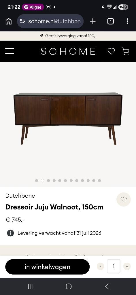 Dressoir dutchbone, Huis en Inrichting, Kasten | Dressoirs, Ophalen, 100 tot 150 cm, Vintage, Zo goed als nieuw