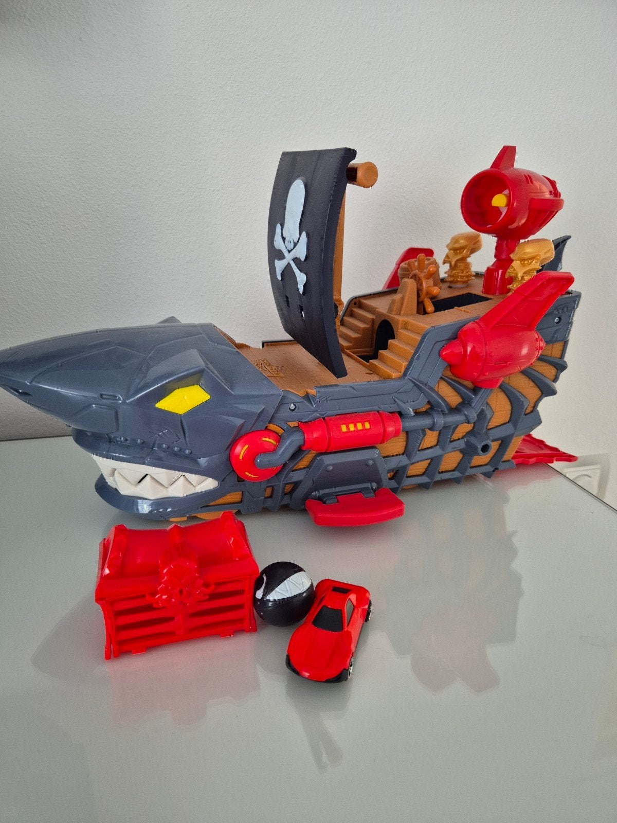 Piratenboot speelset met schatkist en auto, Ophalen of Verzenden, Zo goed als nieuw, Jongen of Meisje
