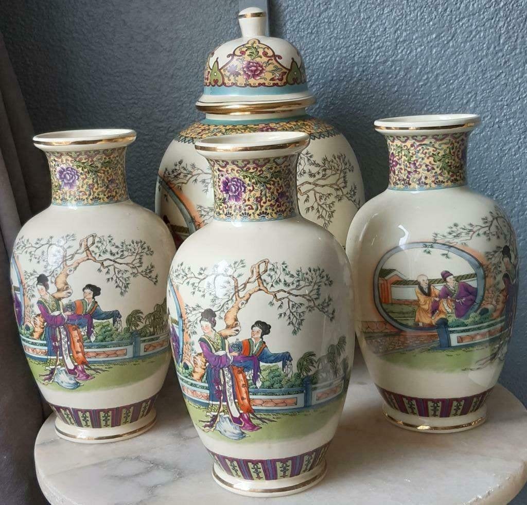 4 x vintage vazen hand geschilderd Chinese familie Rose geis, Antiek en Kunst, Antiek | Vazen, Ophalen