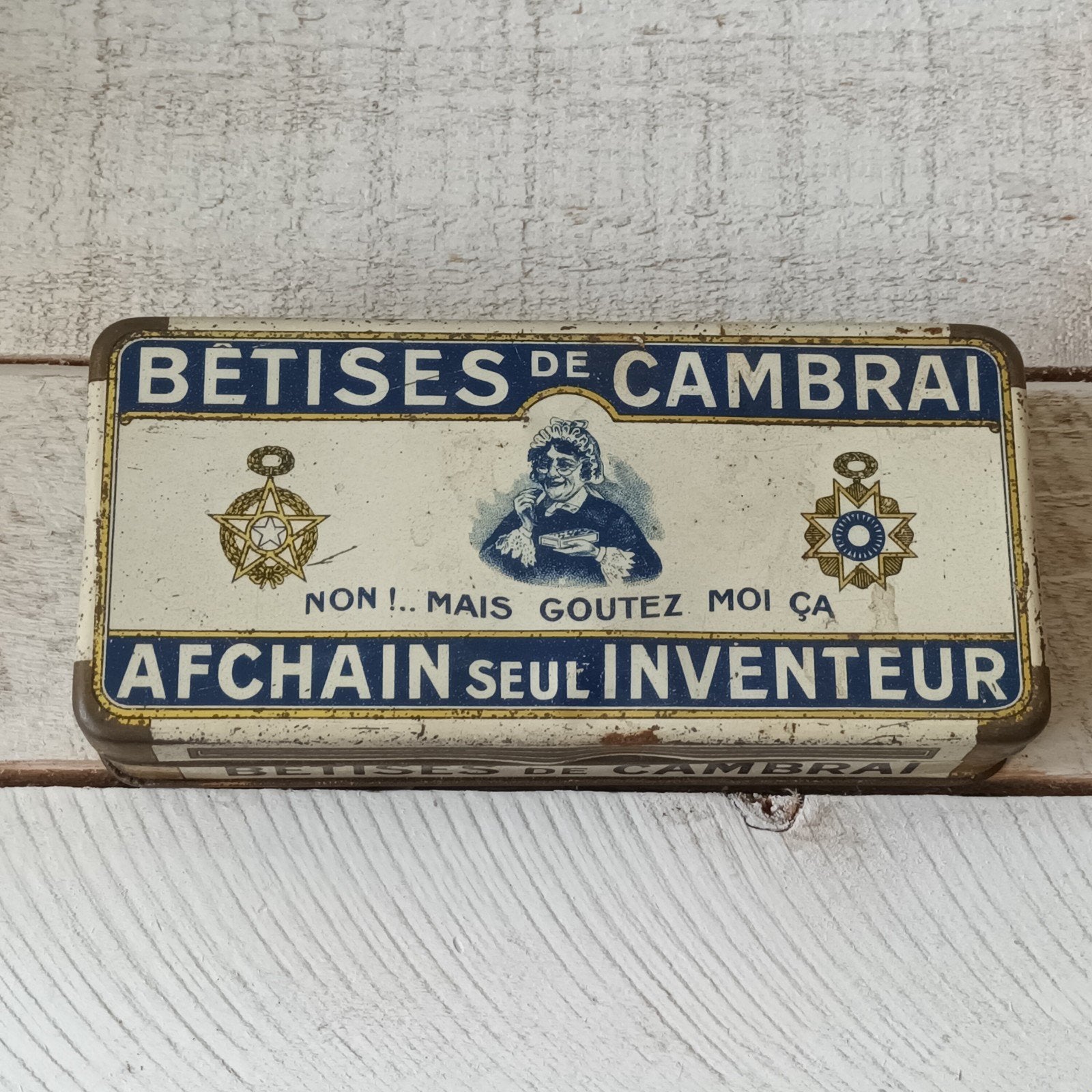Oude Franse trommel "Bêtises de Cambrai" Afchain, Ophalen of Verzenden