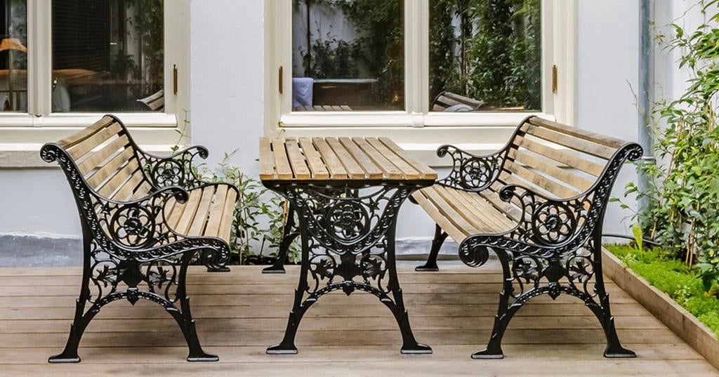 Vintage tuinset - zwaar gietijzer (opknapper), Ophalen, 4 zitplaatsen, Gebruikt, Bank