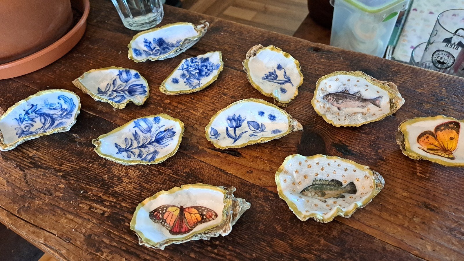 Oesters schelpen uitdeel cadeautjes oester decopage, Ophalen of Verzenden, Nieuw