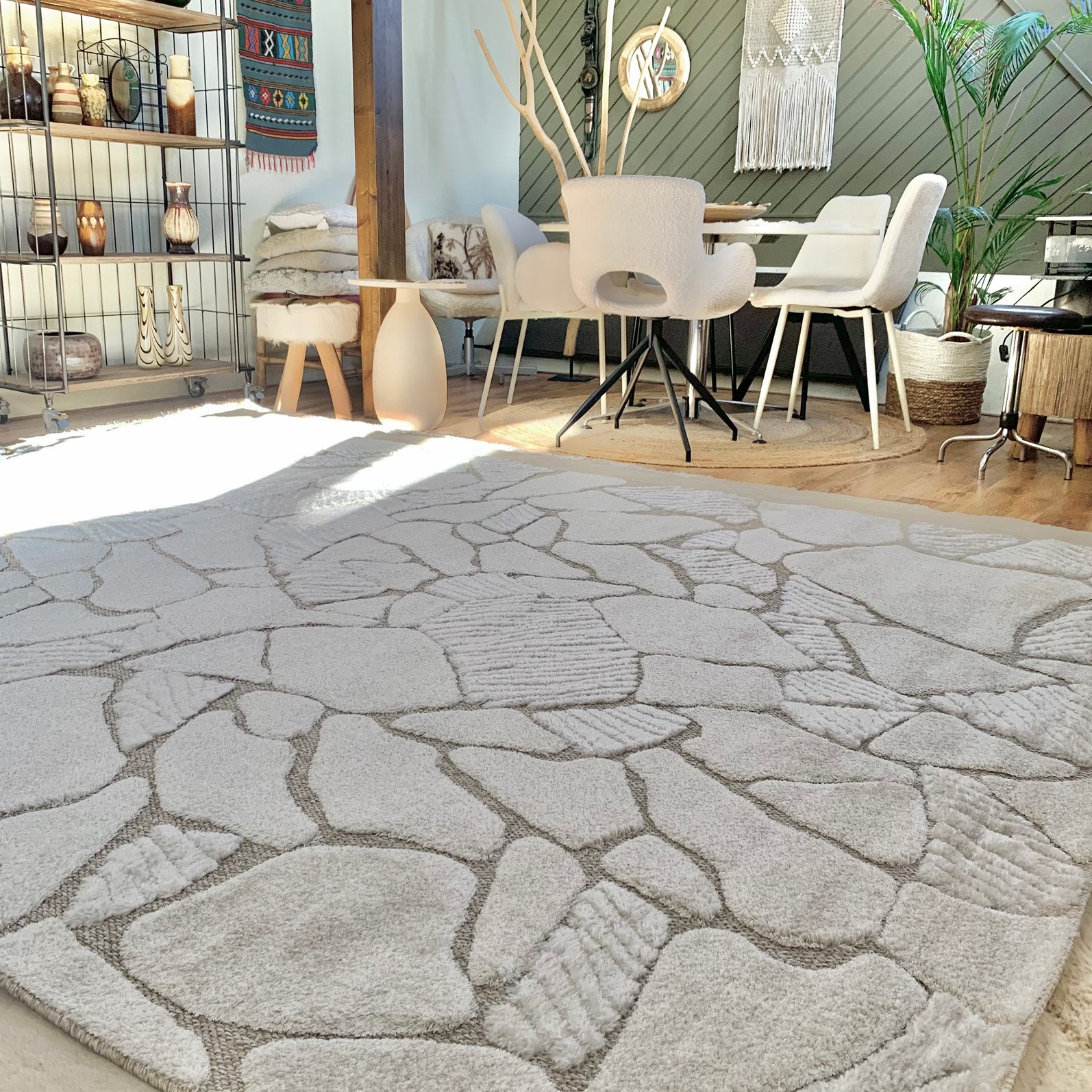 Japandi stone - beige chic xl vloerkleed - fotostudio, Ophalen, Beige, 200 cm of meer, Zo goed als nieuw