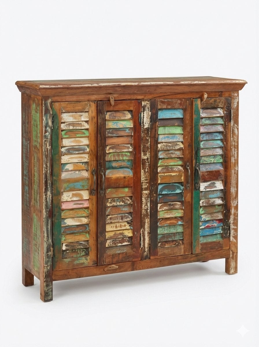 Massief houten dressoir van gerecycled hout, Huis en Inrichting, Kasten | Dressoirs, 100 tot 150 cm, Ophalen of Verzenden, Zo goed als nieuw