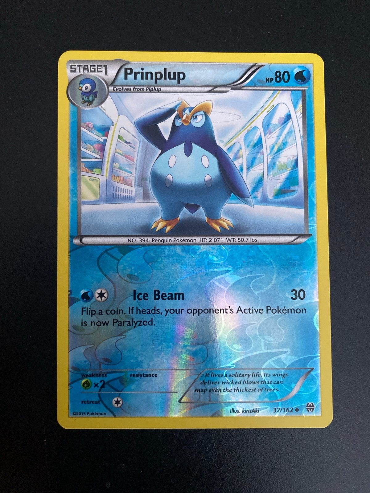 Prinplup 37/162 Rev. Holo XY BreakThrough (2015) NM!, Ophalen of Verzenden, Zo goed als nieuw, Losse kaart, Foil