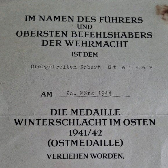 ww2 oostfront oorkonde + medaille + spange, Ophalen of Verzenden, Nederland, Lintje, Medaille of Wings