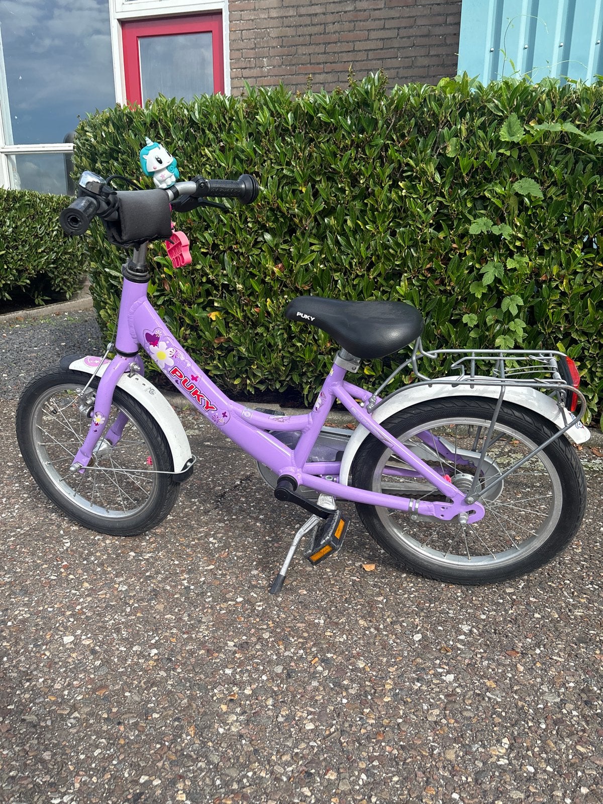 Puky kinderfiets 16 inch paars met bagagedrager en bel, Ophalen, Gebruikt, Velgrem, 16 tot 20 inch