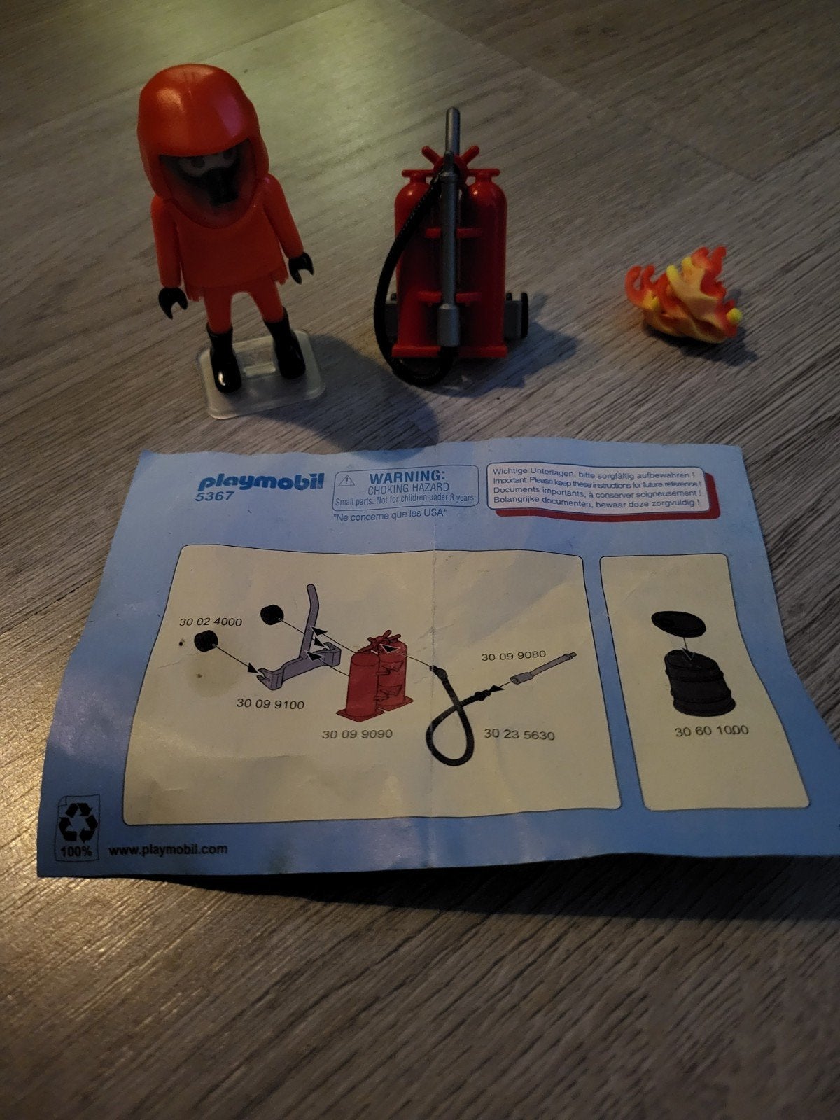 Playmobil Brandweerman met brandblusser en vuur, Ophalen of Verzenden, Gebruikt, Complete set