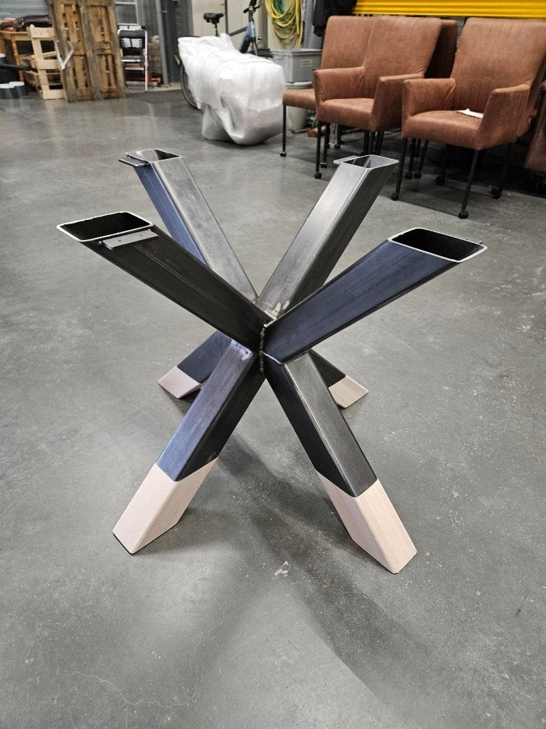 Spinpoot voor eettafel | eiken / blank staal., Ophalen, Tafelpoot, 50 tot 100 cm, Rond