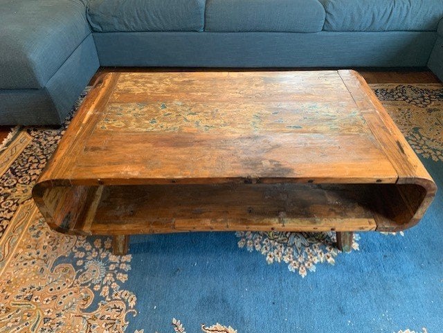 Handgemaakte salontafel retro van Indonesisch boothout, Ophalen, Gebruikt, 50 tot 100 cm, 100 tot 150 cm