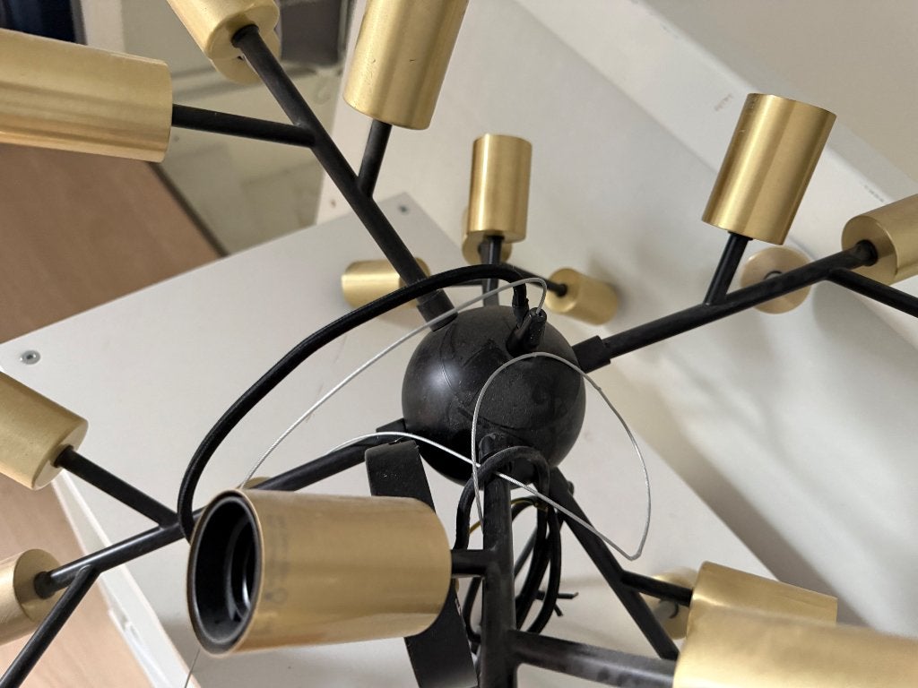 Moderne Zwarte en Gouden Sputnik Plafondlamp, Ophalen, E27 (groot), Metaal, Modern, Sputnik, Industrieel