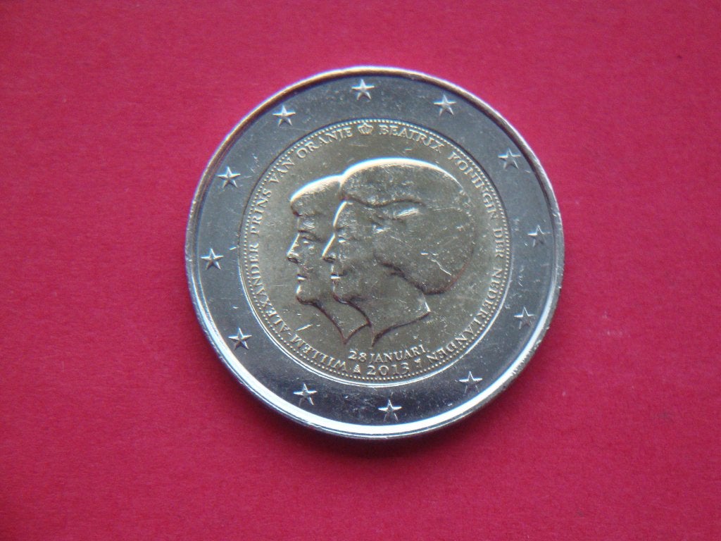 Lot Nederland munt 2 Euro dubbelportret Beatrix-Willem 2013., Verzenden, Koningin Beatrix, Euro's, Losse munt
