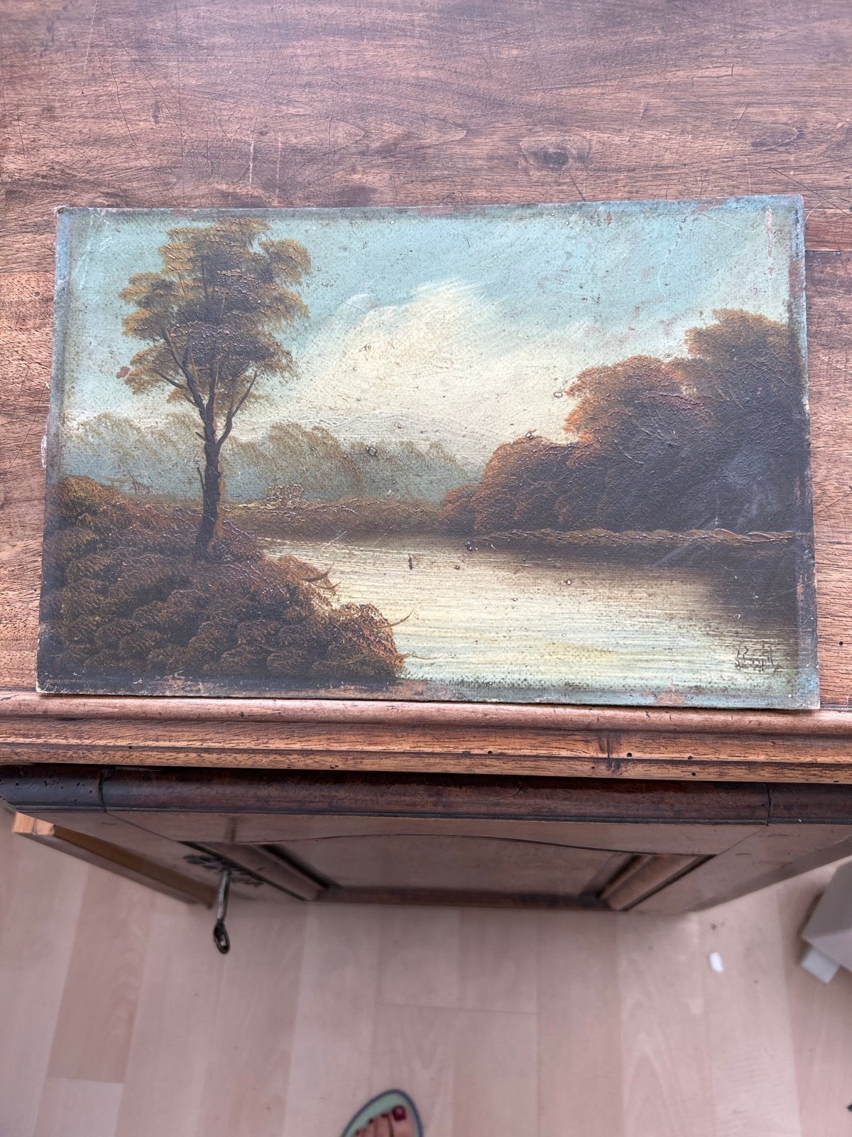 Oud Hollands Landschap Schilderij - Olieverf op Paneel, Paneel, Oud hollands, Ophalen of Verzenden, Gesigneerd