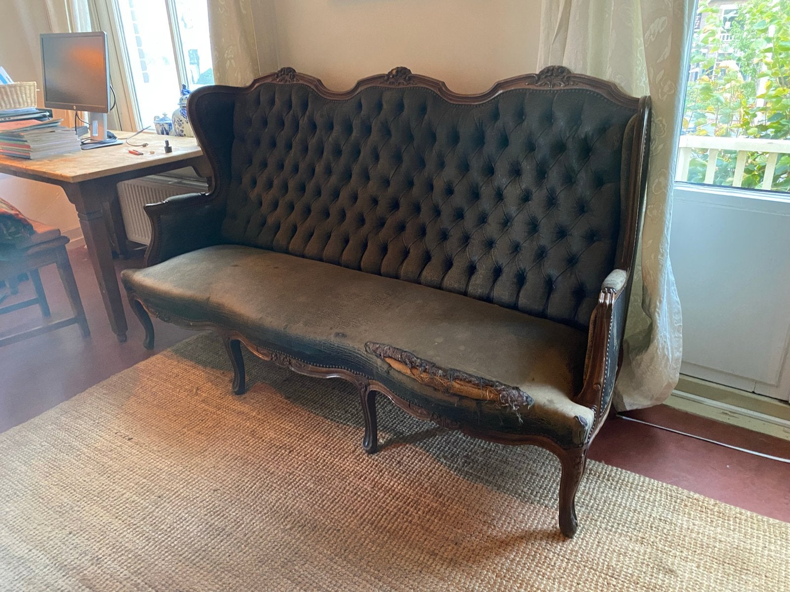Driezits bank - Vintage stijl, opknapper, Antiek en Kunst, Ophalen