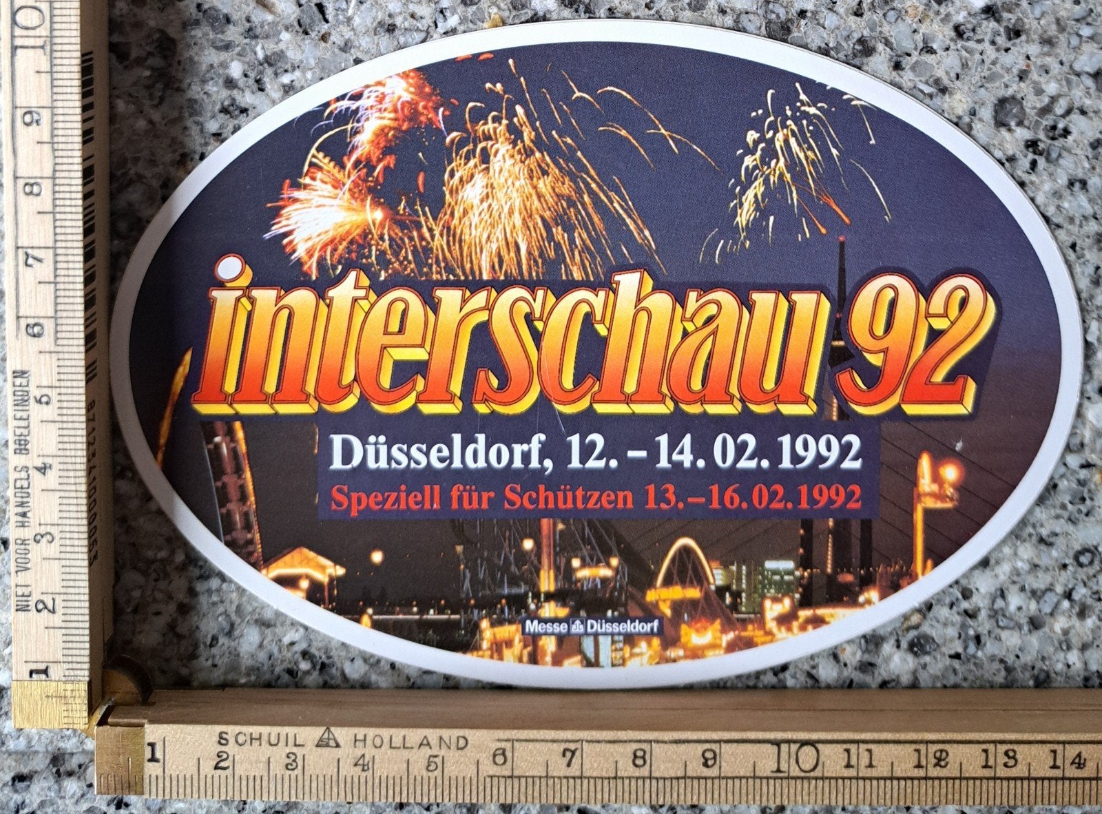 Vintage sticker Vuurwerk Interschau92 Düsseldorf, Ophalen of Verzenden, Zo goed als nieuw