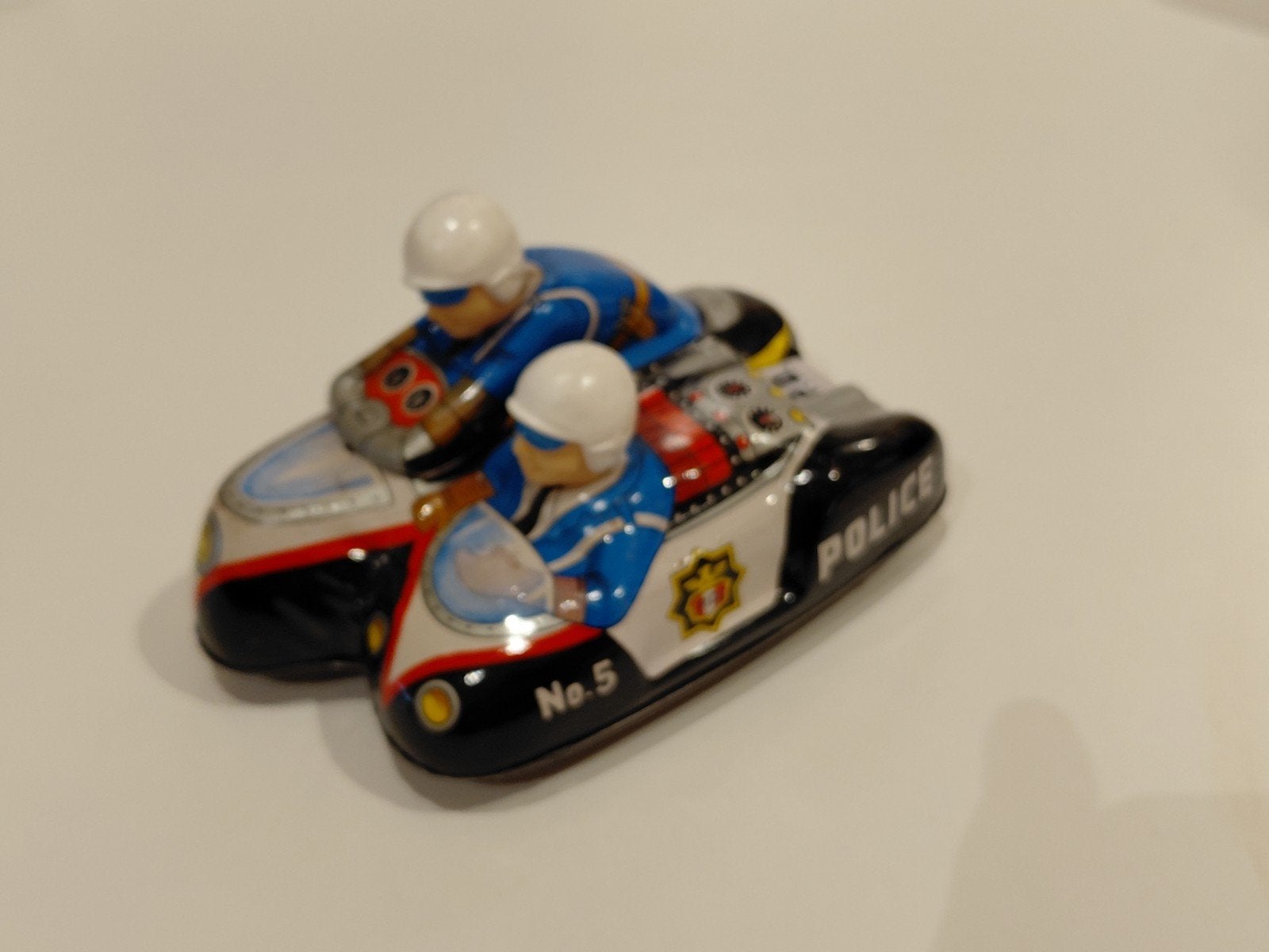Vintage Blikken Politie Motor met Zijspan - Speelgoed, Ophalen of Verzenden, Gebruikt, Niet van toepassing, vintage item, Onbekend Vintage Speelgoed