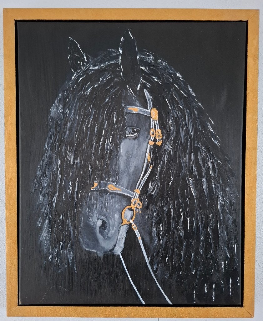 Frysk Hynder / Fries paard olieverf schilderij  40 x 50 cm, Huis en Inrichting, Minder dan 50 cm, Oorspronkelijke maker, Nieuw