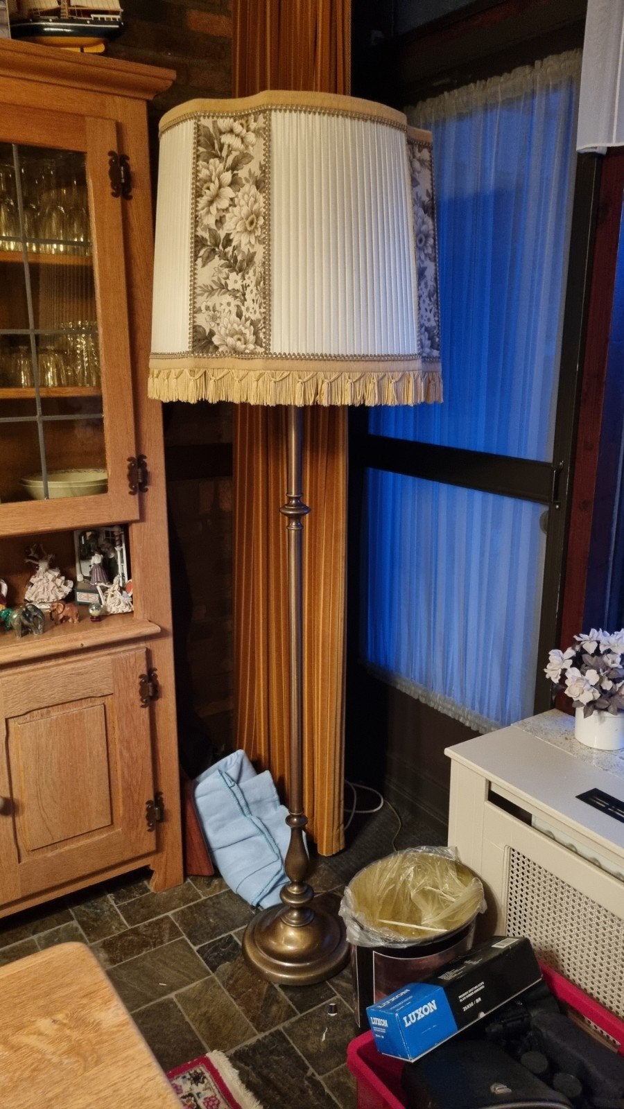 Vintage Staande Lamp met Bloemenpatroon Kap, Ophalen, Gebruikt, Vintage, Klassiek, Retro, E27 (groot)