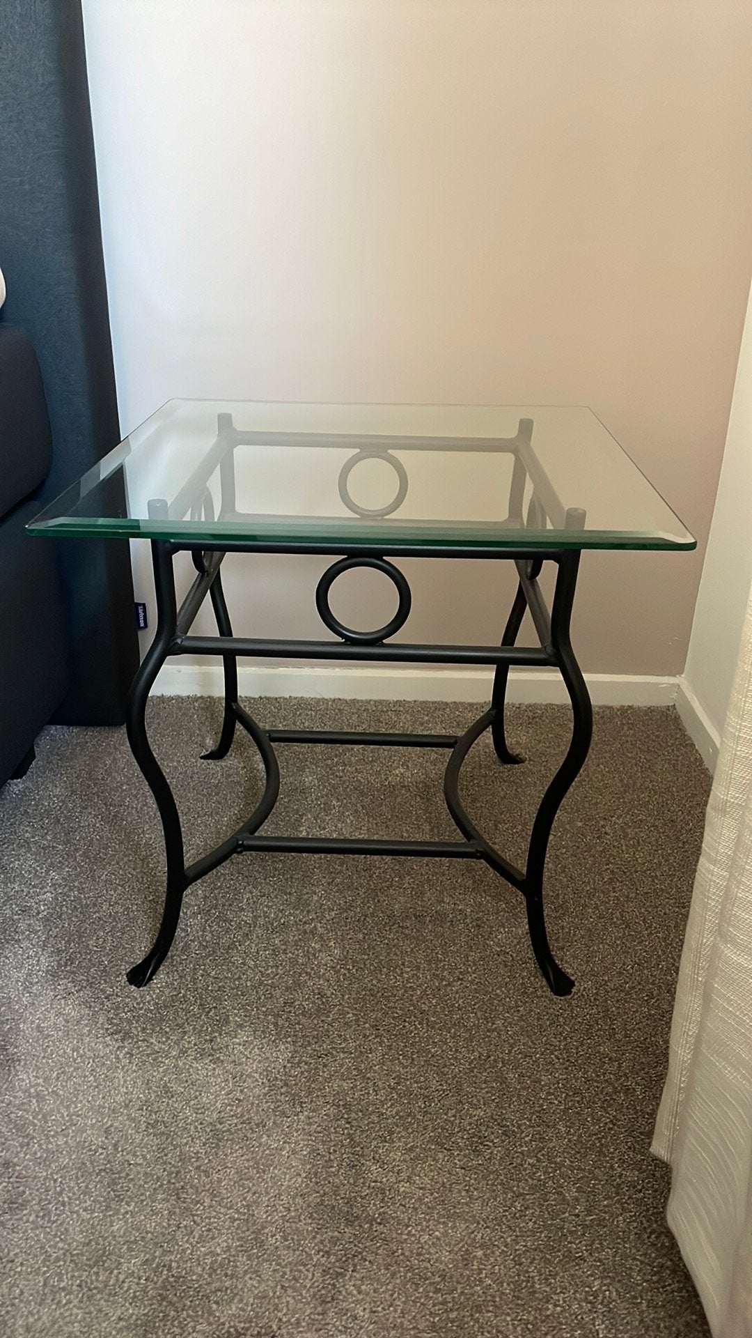 Bijzettafel gietijzer glas, Minder dan 55 cm, Vierkant, Ophalen, 45 tot 60 cm