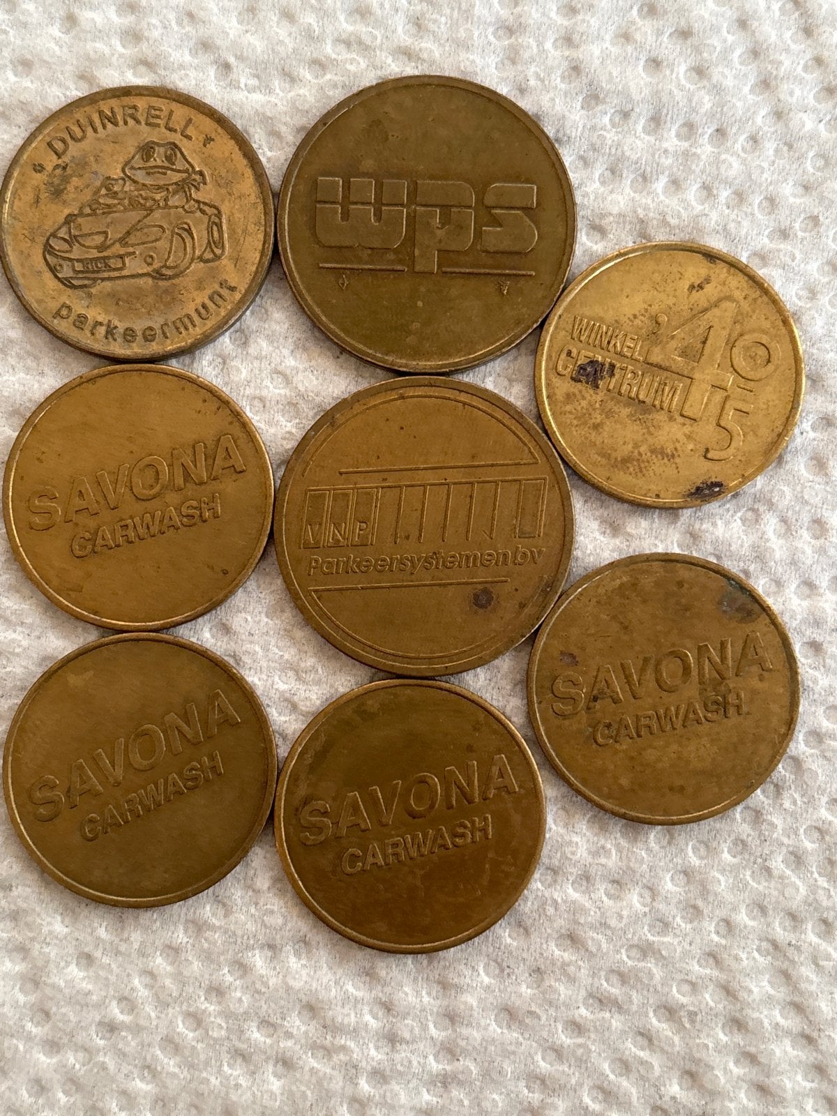Collectie van 7 diverse messing/bronzen munten/tokens, Ophalen of Verzenden, Brons, Nederland