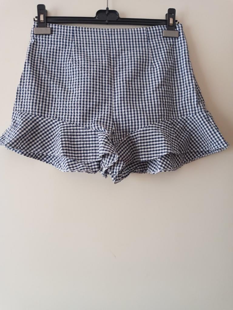 M superleuke short in blauw/wit ruitjes en geschulpte pijp, Maat 38/40 (M), Kort, Blauw, Zara