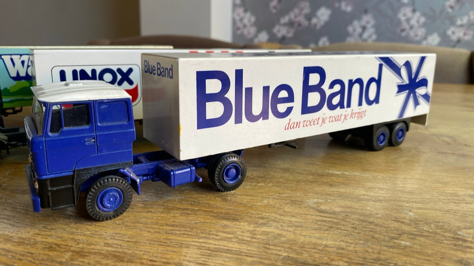 Set van 3 vintage vrachtwagens: Blue Band, Unox, Wajang Plan, Overige merken, Gebruikt, 1:50 of kleiner, Ophalen of Verzenden