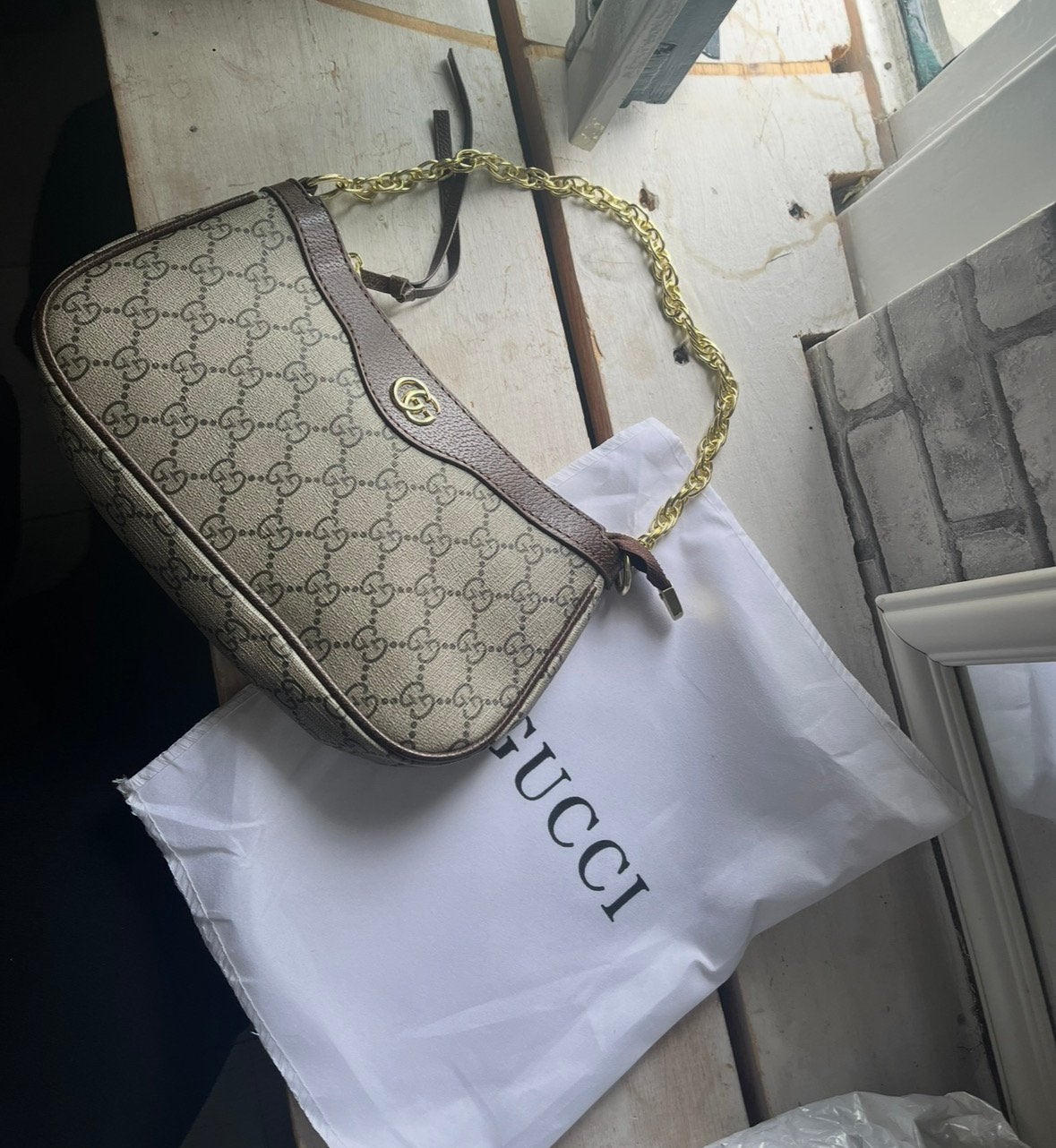Gucci tas, Ophalen, Nieuw, Beige, Schoudertasje