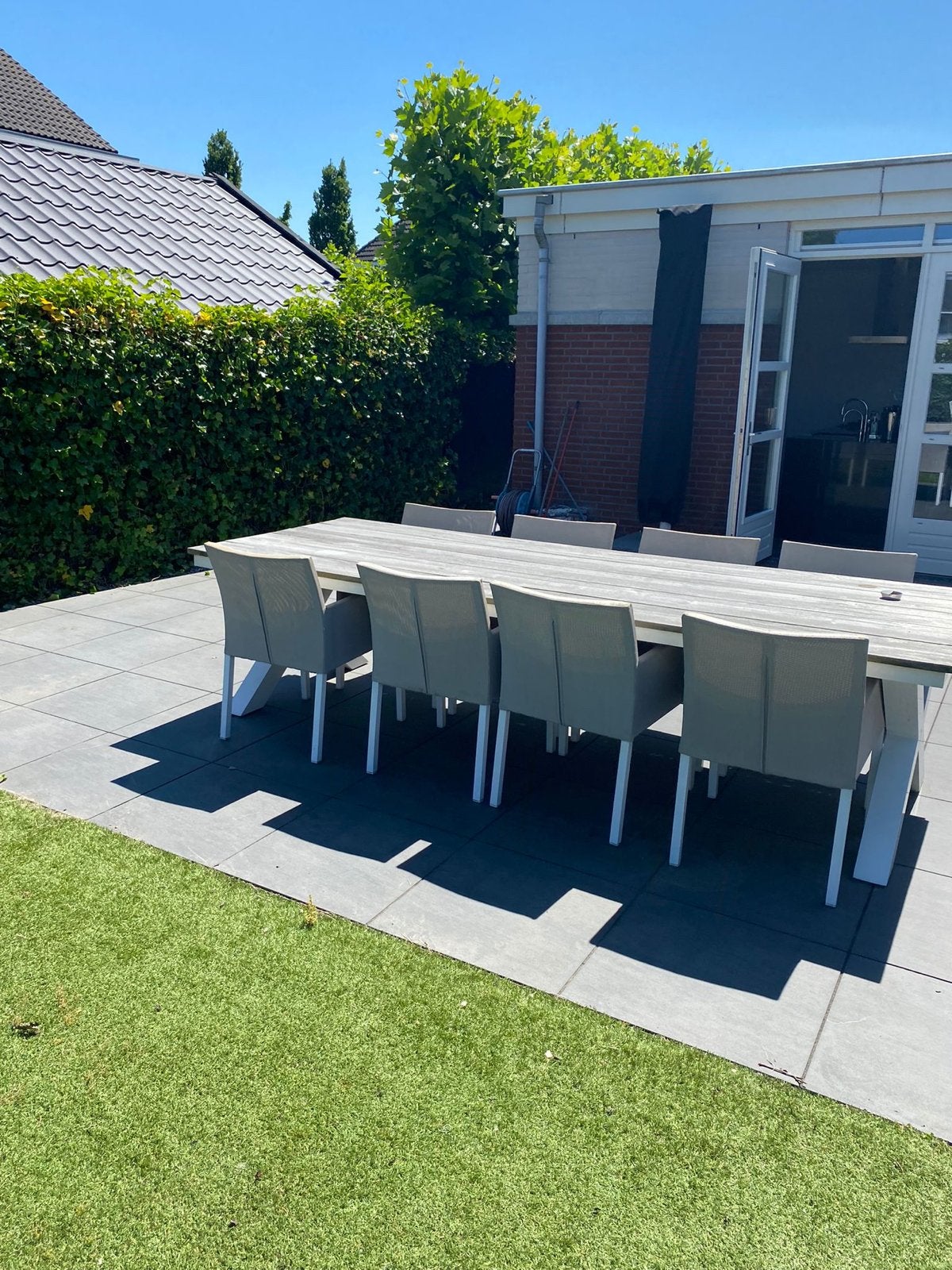 Luxe tuinset met 8 stoelen en grote eettafel van 3 meter, Tuin en Terras, Ophalen, Gebruikt, Eettafel, 8 zitplaatsen