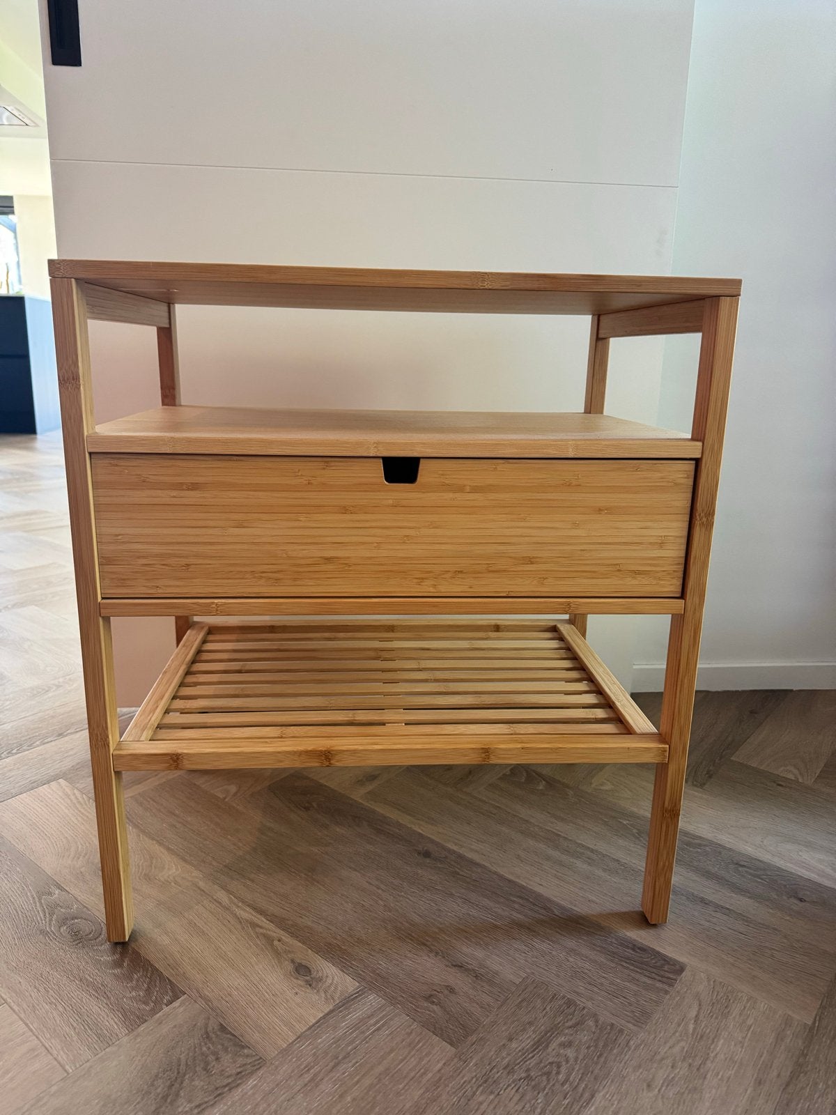 Nordkisa Ikea Bamboe nachtkastje/bijzettafel, Ophalen, 1 of 2 laden, 50 tot 100 cm, Zo goed als nieuw