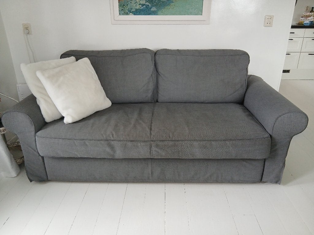 3-zits slaapbank Backabro Ikea Donkergrijs, Ophalen, Gebruikt, Tweepersoons, 75 tot 100 cm