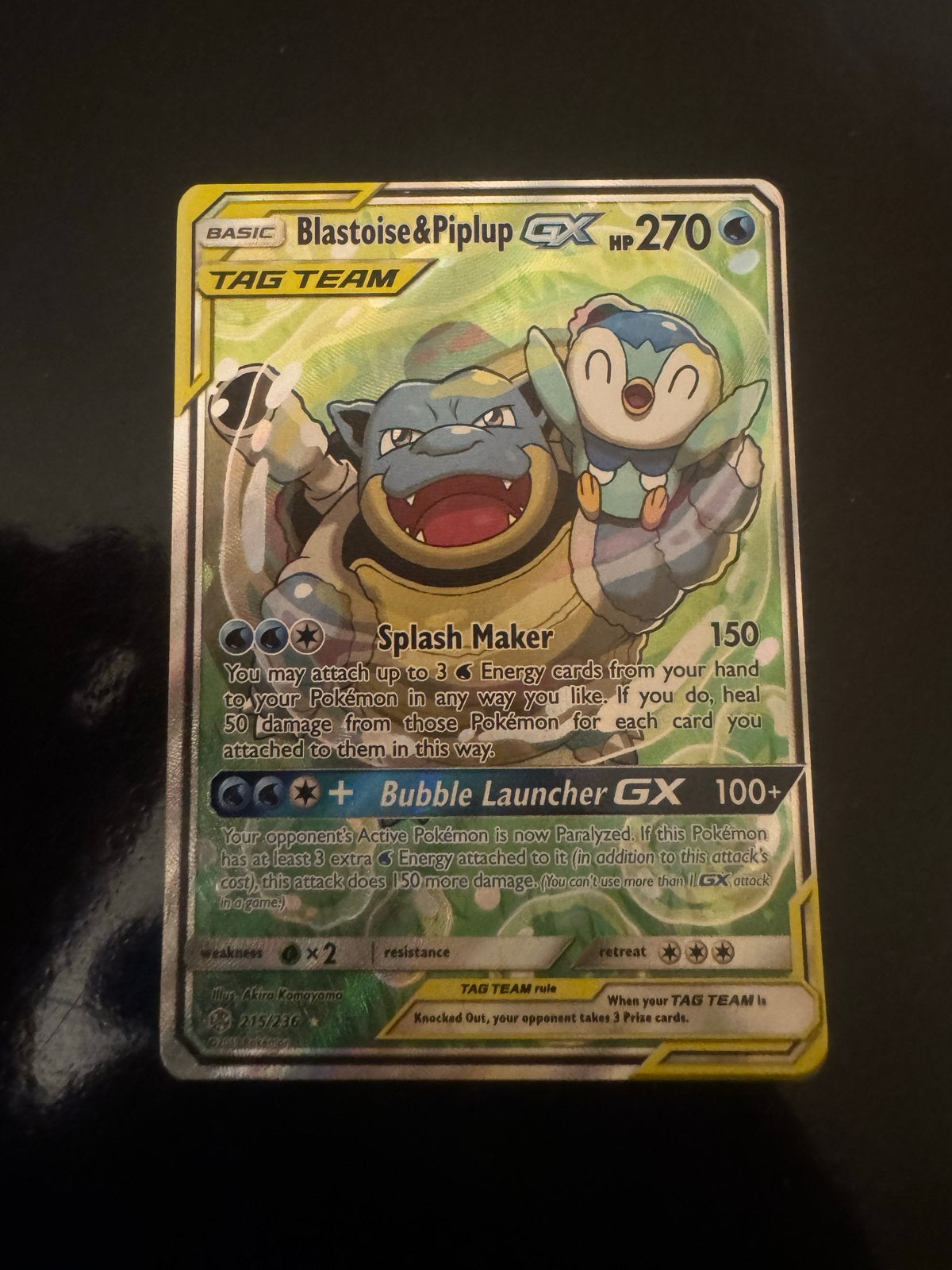 Blastoise & Piplup GX Tag Team Pokémon (215/236) AltArt Mint, Ophalen of Verzenden, Nieuw, Losse kaart, Foil